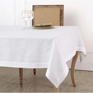 Solino Home 100% Pure Linen Tablecloth Solid Flax Fete 60x132 White